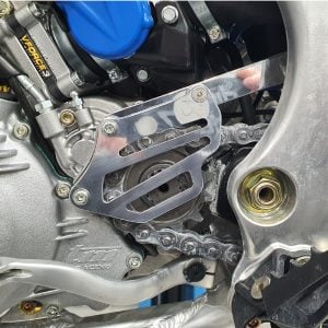 Front sprocket case saver looking directly from the side of the bike