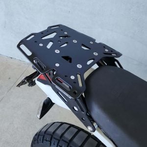 B&B Off Road black rear tail rack fitted to Ducati motorcycle