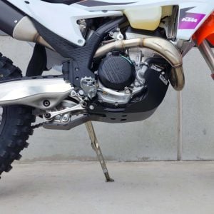 Black Bash Plate for Off-Road Bikes – Heavy-duty bash plate for engine protection on rugged terrains.